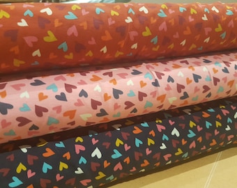 Tejido de punto Euro Jersey con corazones navideños - Algodón y elastano elásticos en 4 direcciones