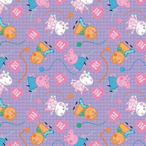 Camelot Fabrics Peppa Made with Love, Peppa Pig Hand Made, Purple, 96220115-02