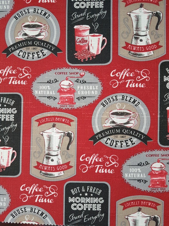 Coffee Time Fabric: Rust Polyester Canvas, Home Decor, Upholstery