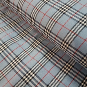 Tissu tartan. Plaid rouge noir bleu, tartan Thompson, mode designer italien, poly viscose, lavable en machine