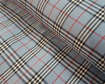 Tartan Fabric. Blue Black Red Plaid,  Thompson Tartan, Italian Designer Fashion, Poly viscose, Machine Washable