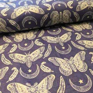 Celestial Moth FLANNEL fabric on Purple Flannel