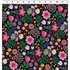Clothworks Good Things Will Come by Helen Derdik Y2526 74 Raspberry Flowers, 100%. cotton fabric by the Yard
