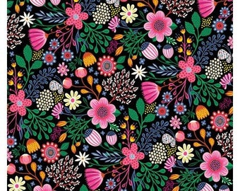 Clothworks Good Things Will Come by Helen Derdik Y2526 74 Raspberry Flowers, 100%. cotton fabric by the Yard