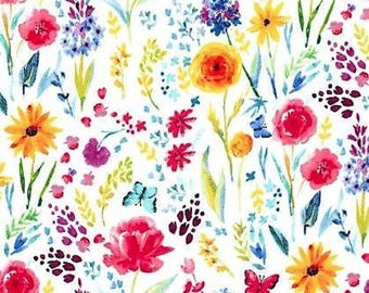 Floral Fabric by the Yard, Spring Fabric, Michael Miller Fabrics, Garden Party Collection, Meadow Menagerie