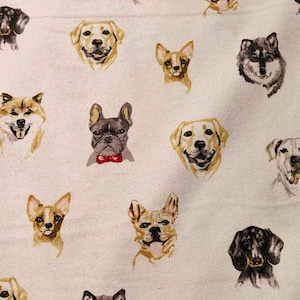 Chien FLANELLE sur crème, tissu de flanelle par verge, au mètre