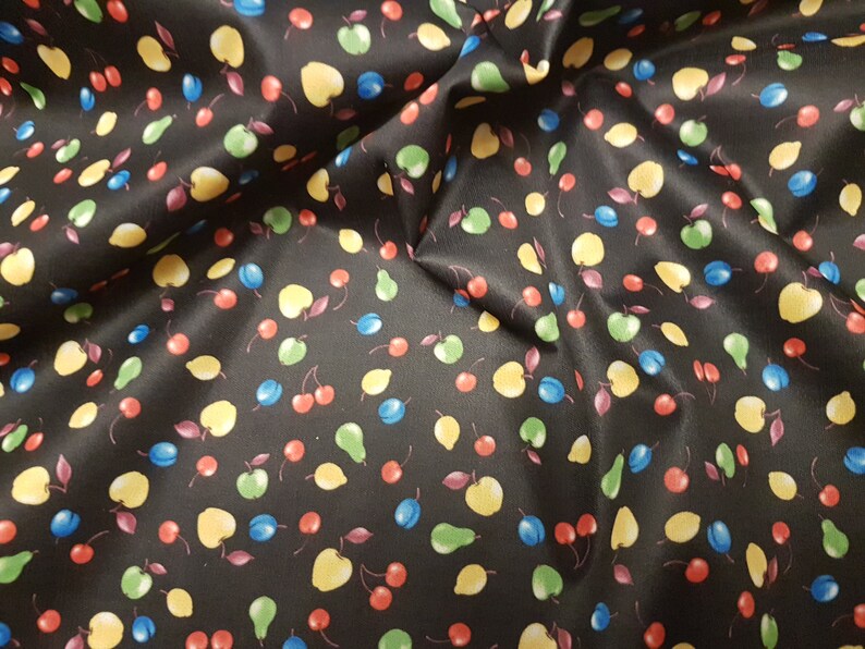 Apples Cherries fabric by the Metre Plums on Black PUL fabric Diaper Waterproof Laminated fabric Pears Fruit PUL fabric by the Yard