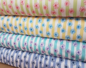 Striped Floral Print PUL Fabric: Waterproof Diaper Material by the Yard