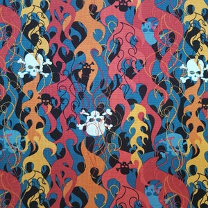 Skull Fabric, Jolly Roger Fabric, Pirate Fabric, Flamming skull fabric, 100% Cotton fabric by the Yard