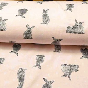 Grey Rabbit FLANNEL fabric by the Yard with white Polka dot on Pink, fabric by the Metre