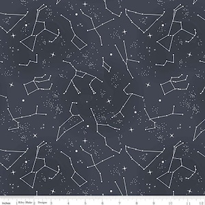 Nasa Constellations Glow in the dark Woven Cotton Fabric Charcoal, Riley Blake Designs