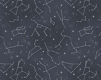 Nasa Constellations Glow in the dark Woven Cotton Fabric Charcoal, Riley Blake Designs