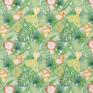 KNIT fabric by the Yard, Happy Baby Safari Animals, Digitally Printed, Poppy Knits, Cotton Spandex 4 way stretch Knit Fabric