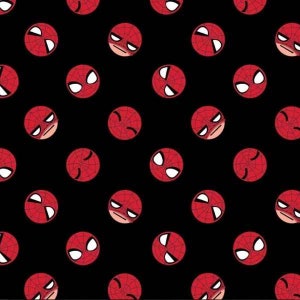 Spiderman Emoji Toss Fabric: Black Cotton, GamerVerse