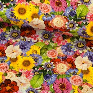 Live Floral Fabric, Rose Fabric, Aster Fabric Daisy Fabric, 100% Premium Cotton