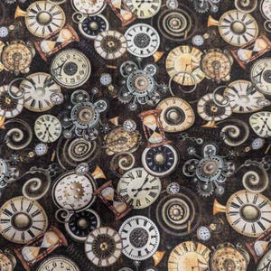 Multi-clock Toss, Clock Fabric, Steampunk by Dan Morris for QT Fabrics ...