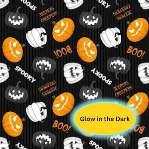 Halloween Fabric, Glow in the Dark Fabric, Pumpkin Fabric, Pumpkin Allover Glow 322G-99