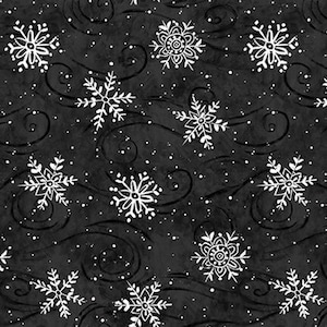 White Tossed Snowflakes, Christmas fabric on Black by Blank Quilting Corp.
