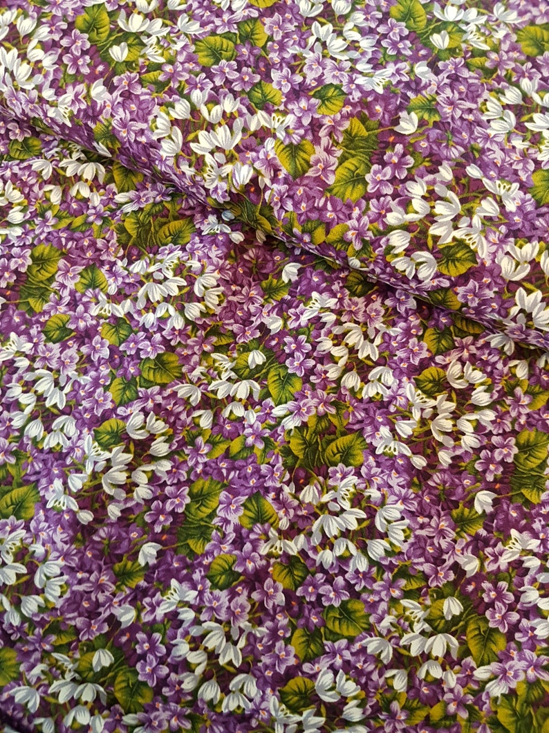 Purple Violet White Floral Fabric Hobby Lobby 100% Quilting | Etsy