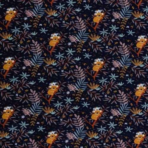Organic Jersey, Oeko-Tex Standard 100 - Koala on Navy Cotton Spandex 4 way stretch Knit