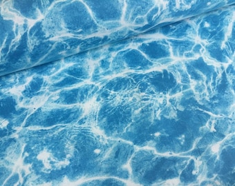 Blue Ocean Water Effect Cotton Canvas for Curtain Upholstery Dressmaking, Waterfall Fabric, DIGITAL PRINT