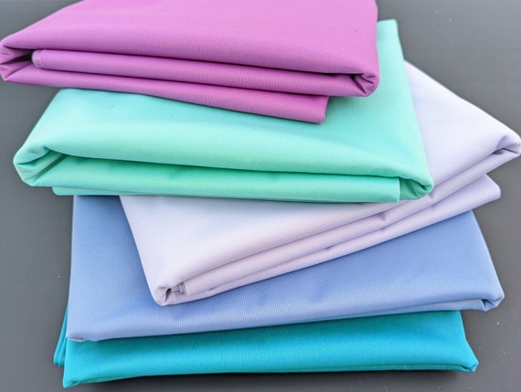 PUL Fabric, Quintet Bundle Cut in Violet, Seaspray, Lavender, Periwinkle,  Seafoam, Waterproof Fabric 