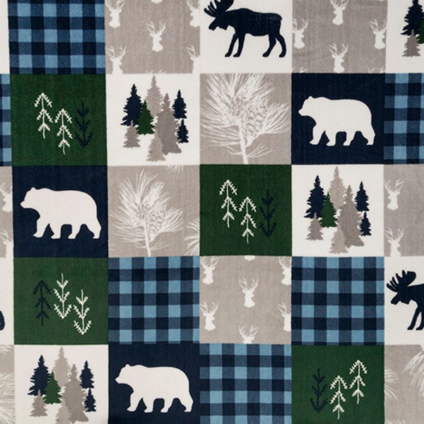 Shannon Minky Cabin Quilt Navy- Cuddle Minky - Patchwork Minky. Forest Park Cuddle Minky