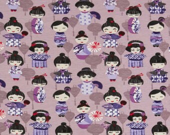 Tela para muñeca japonesa violeta: jersey de algodón elástico