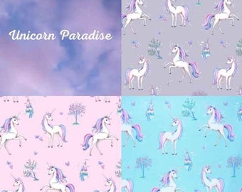 KNIT Unicorn Fabric by the Yard, Unicorn Paradise Digital Collection, Oeko-Tex 100 Organic Cotton Spandex 4 way stretch Knit