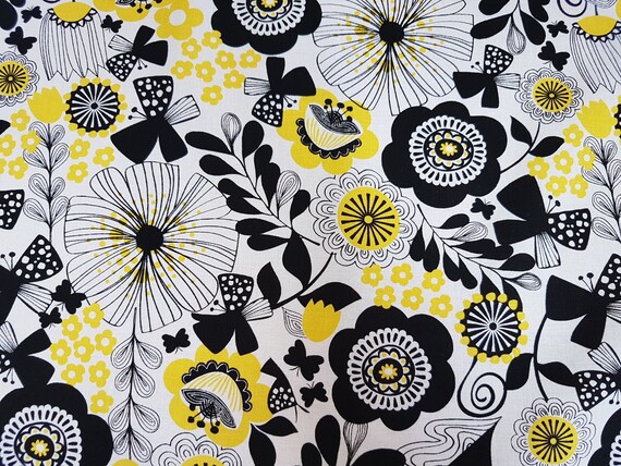 Black And Yellow Floral Fabric Sunny Days Pink Chandelier Wp Etsy