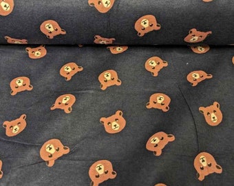 Toss Bear FLANNEL fabric by the Yard, Toss Bear Head Flannel in Dark Navy