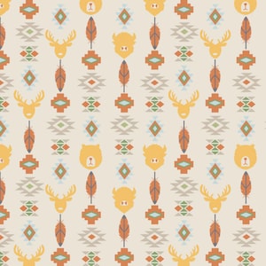 Wildlife Totem Yellow Cotton Flannel Fabric by the Yard | Woodland Nursery | Soft 100% Cotton