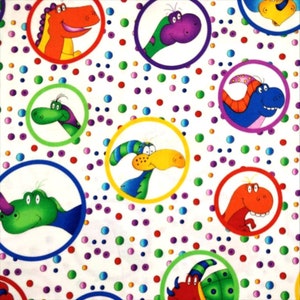 Dinosaur Fabric, One Bizillion B.C. Dinosaurs White Fabric by Sue Marsh for RJR Fabrics, fabric by the Yard, fabric by the Metre
