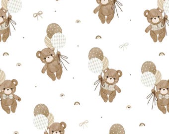 Teddy Bear Cotton Flannel Fabric: Soft Brushed White Baby Quilt Material