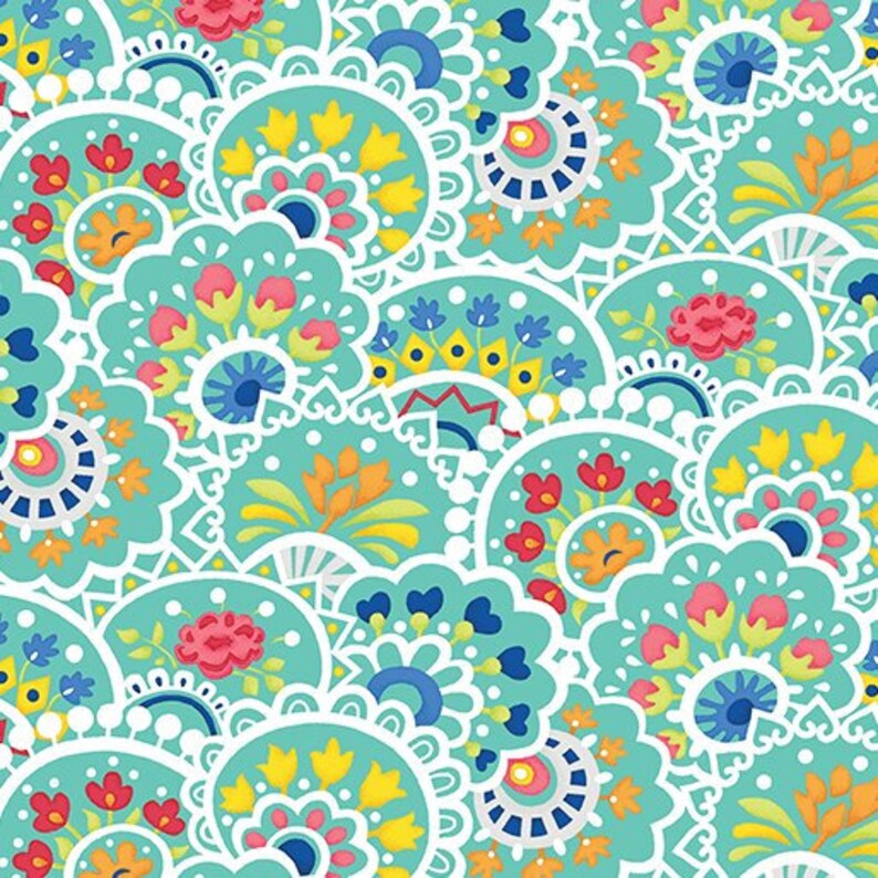 Bree by Nancy Halvorsen for Benartex Multi Paisley 2132-24 Aqua