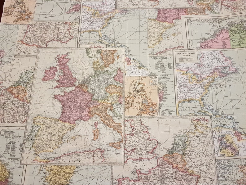 Map Fabric Vintage World Map Upholstery Fabric Home Decor Etsy Canada