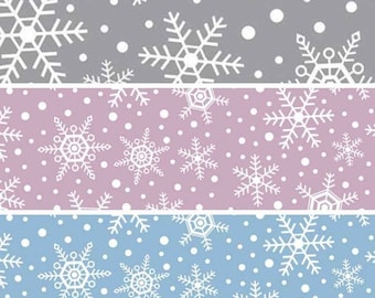 Fleece Fabric by the Yard, Camelot Fabrics, Snowflakes Printed Fleece in Blue, Grey, Pink