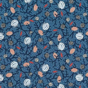 Undersea Fabric, Clams Seashells, Sea Dreams Coral hiding Sage Michael Miller Quilting Cotton Fabric by the Yard