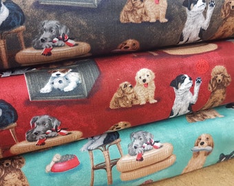 Polycotton Fabric NEW Crafts PUG DOG PET RED Metre Material Special Offer 