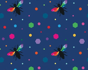 Hexy Bees on Navy par Riley Blake C9805 Quilting Fabric - 100% coton - 1/2 YD CUTS, tissu par cour, tissu au mètre