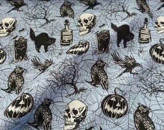 Blue Haunted Halloween Fabric, 100% Quilting Cotton, Robert