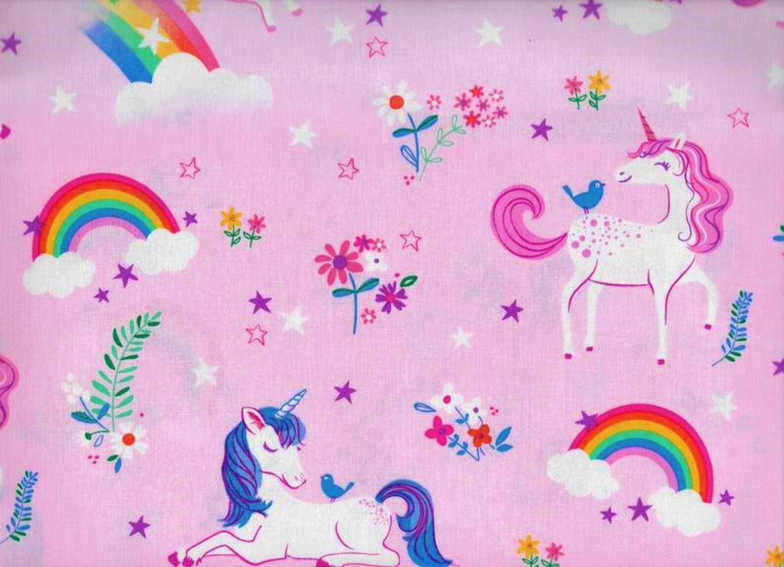 Unicorn Fabric Rainbow Fabric Happy Little Unicorns Pink Etsy Canada