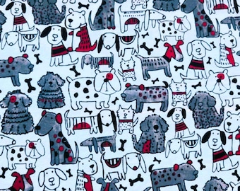 Dogs in Sweaters Flannel Fabric: Puppy Print, Soft Brushed Cotton