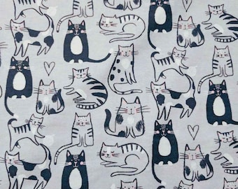 Cat Cotton Flannel Fabric: Grey, Hand-Drawn Cats for Quilts