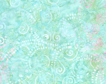 Tela batik Tonga: Colección Fantasía, Remolinos Aqua (cortada a medida/metro)