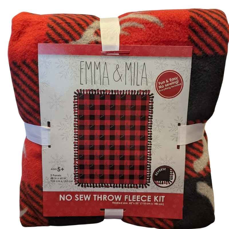 Moose on the Loose No Sew Fleece Throw Kit, DIY, Red and Black