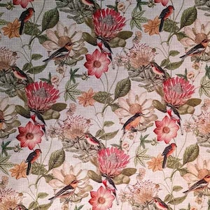 Tapestry Fabric FLORAL BOTANIC BIRD Gobelin Premium