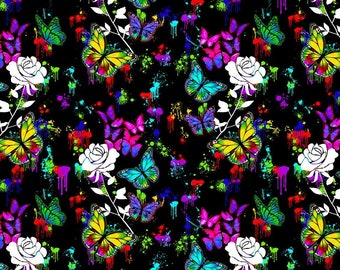 Butterfly Fabric by the Yard, Rose Fabric, Sykel Enterprises - 100% cotton fabric