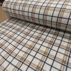 Beige, black and cream Plaid Anti-Pill Polar Fleece by the Yard