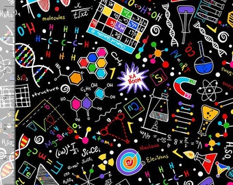 Science Fabric, Chemie Stoff: Timeless Treasures Bright Science Chemie Doodles Schwarz C8249